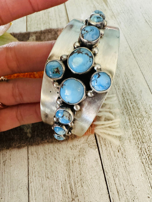 Navajo Golden Hills Turquoise & Sterling Silver Cuff Bracelet