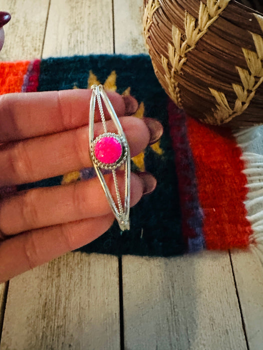 Navajo Sterling Silver & Hot Pink Opal Cuff Bracelet