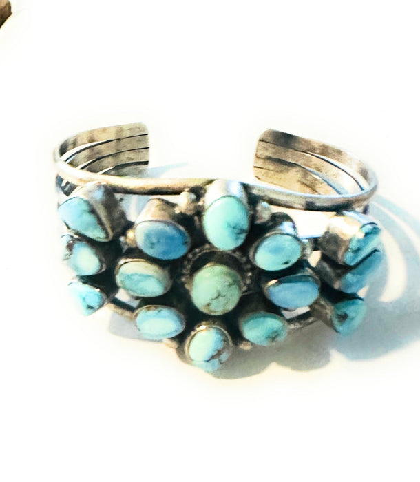 Navajo Golden Hills Turquoise & Sterling Silver Cluster Cuff Bracelet