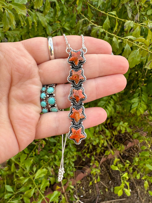 Handmade Orange Mojave & Sterling Silver Drop Necklace