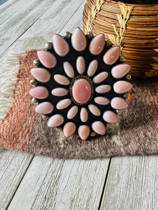 Navajo Queen Pink Conch Shell & Sterling Silver Cluster Cuff Bracelet