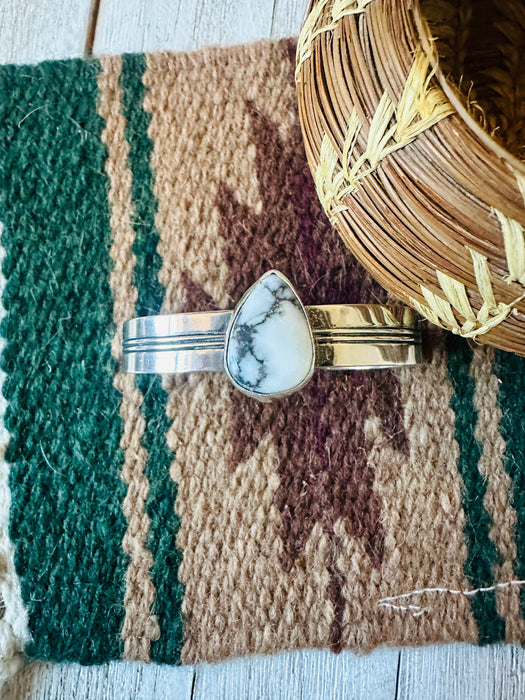 Navajo White Buffalo & Sterling Silver Cuff Bracelet