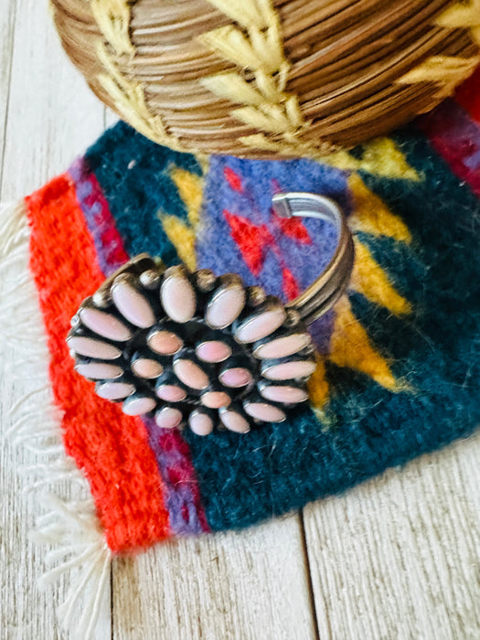 Navajo Queen Pink Conch Shell & Sterling Silver Cluster Cuff Bracelet