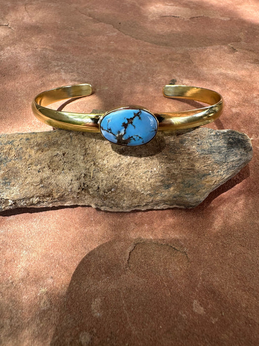 “The Golden Collection” Desert Winds Handmade Natural Golden Hills Turquoise 14k Gold Plated Adjustable Bracelet Cuff Style 2