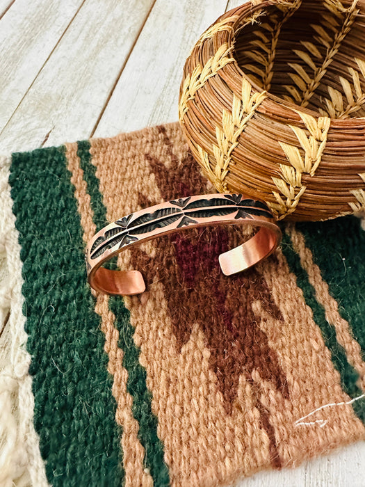 Navajo Hand Stamped Copper Cuff Bracelet