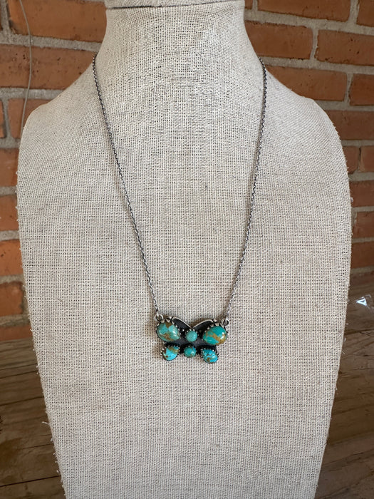 Beautiful Handmade Sterling Silver & Turquoise Butterfly Necklace