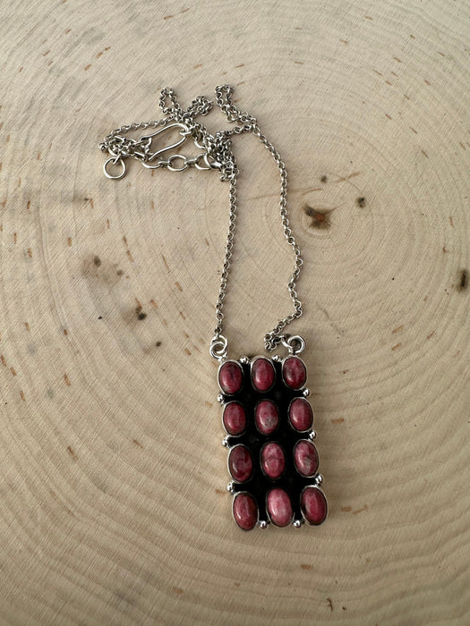 Handmade Sterling Silver & Rhodonite Bar Necklace