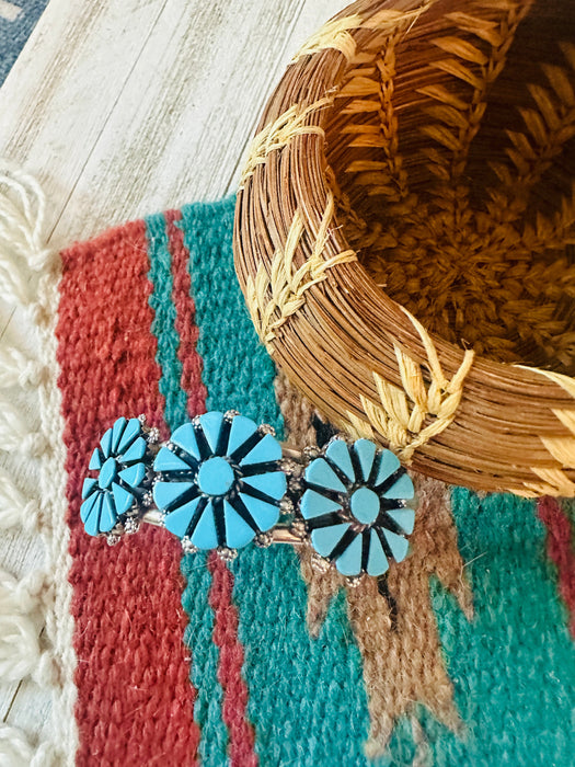 Zuni Sterling Silver & Turquoise Cluster Cuff Bracelet