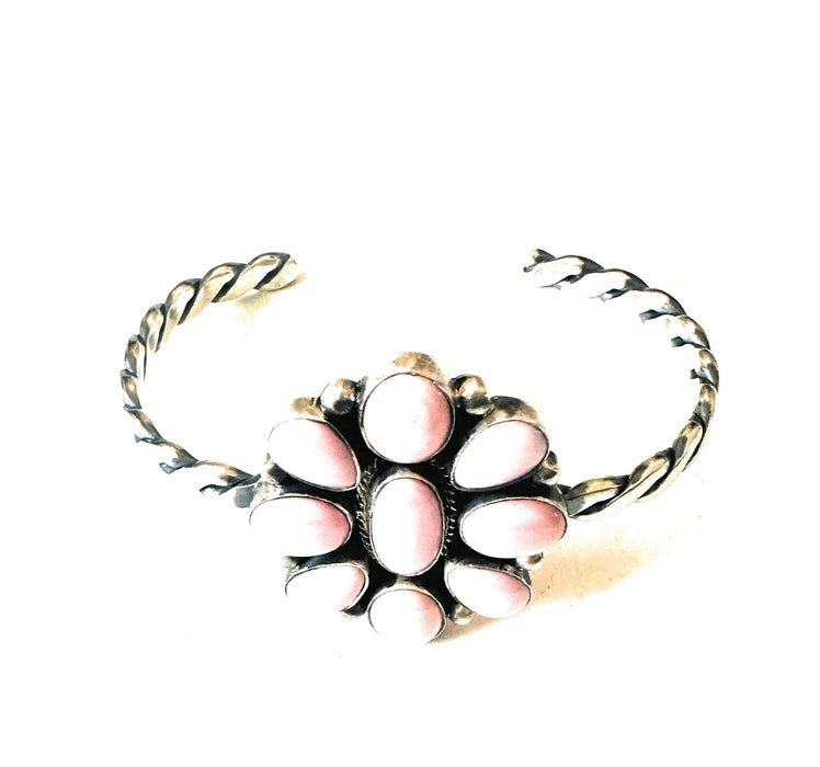 Navajo Queen Pink Conch Shell & Sterling Silver Cluster Cuff Bracelet