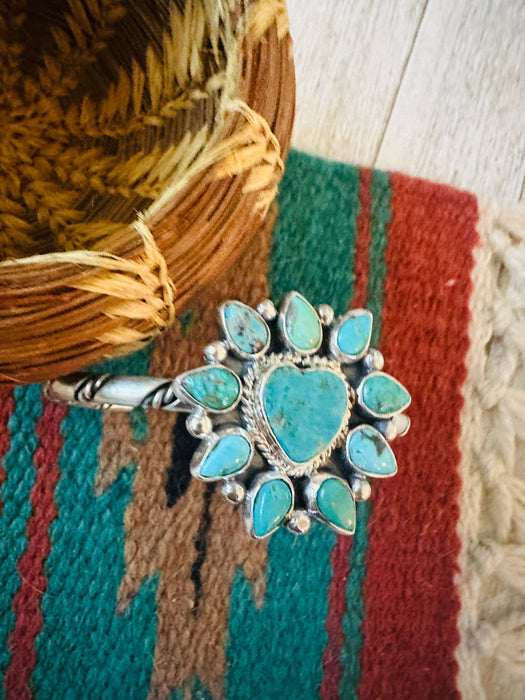 Navajo Turquoise & Sterling Silver Heart Cluster Cuff Bracelet