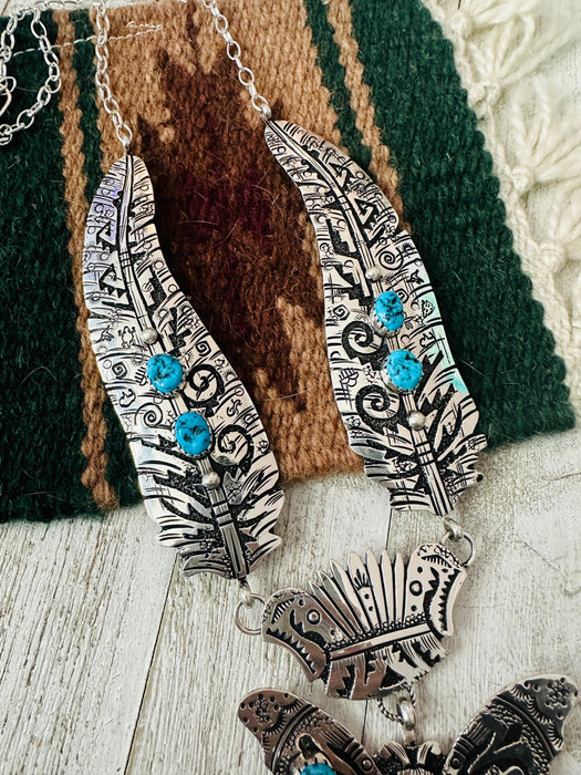 Navajo Sterling Silver & Turquoise Butterfly Necklace by Richard Singer