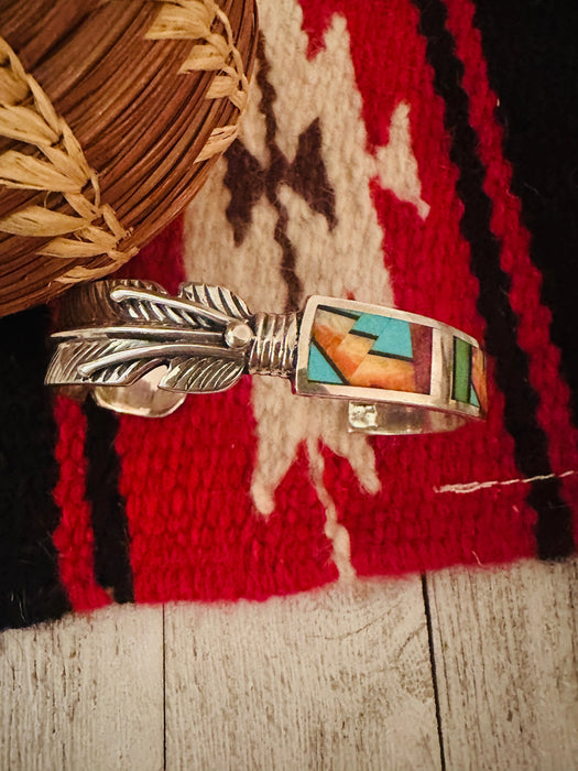 Navajo Sterling Silver & Multistone Inlay Cuff Bracelet