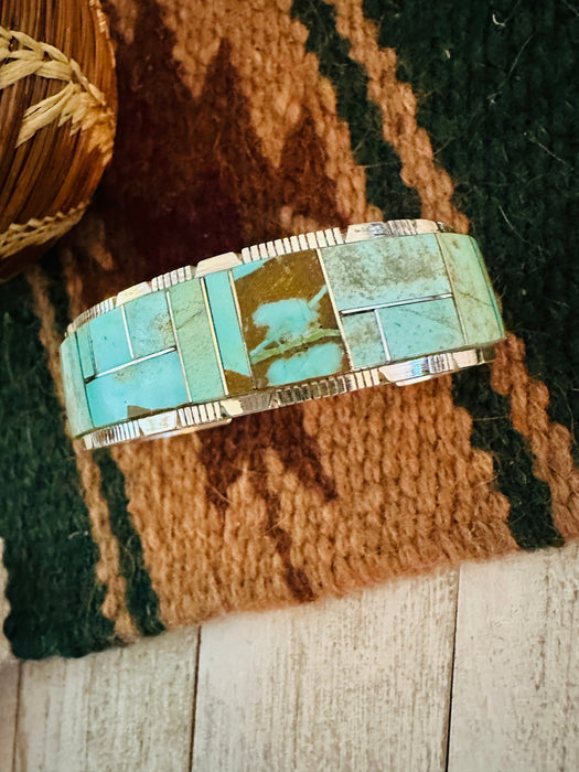 Navajo Number 8 Turquoise & Sterling Silver Inlay Cuff Bracelet