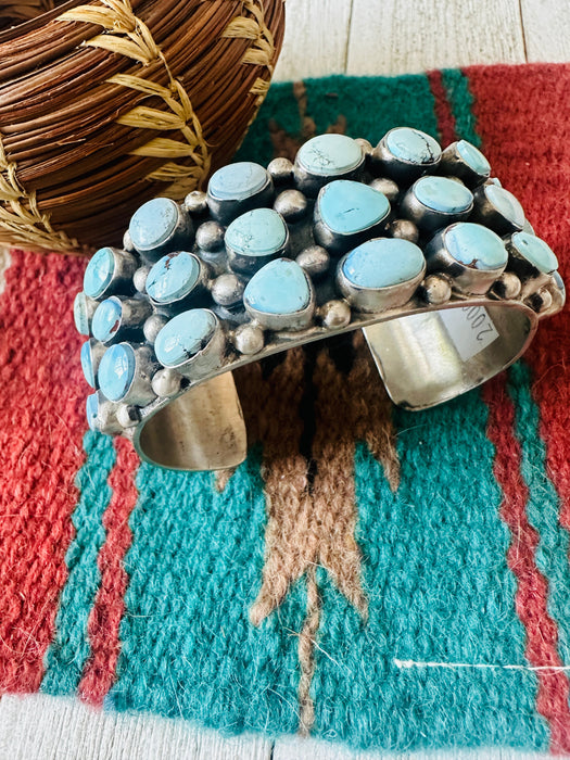 Navajo Sterling Silver & Golden Hills Turquoise Cluster Cuff Bracelet