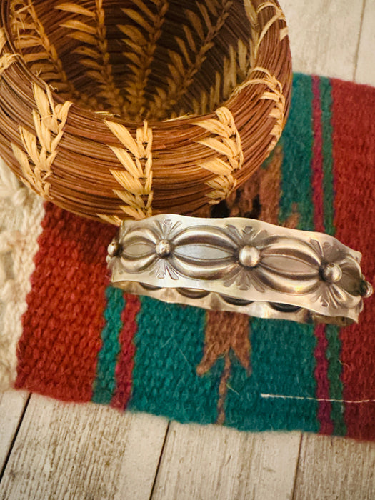 Navajo Hand Stamped Sterling Silver Bangle Bracelet by Tim Yazzie