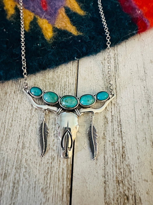 Handmade Sterling Silver & Turquoise Bullhead Necklace