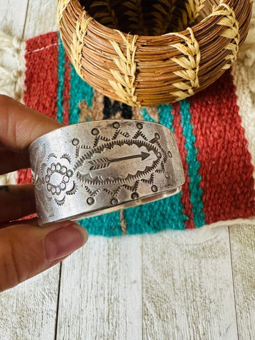 Vintage Old Pawn Navajo Hand Stamped Sterling Silver Cuff Bracelet