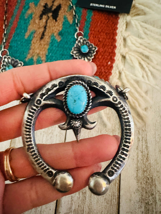 Navajo Sterling Silver & Turquoise Naja Necklace Set