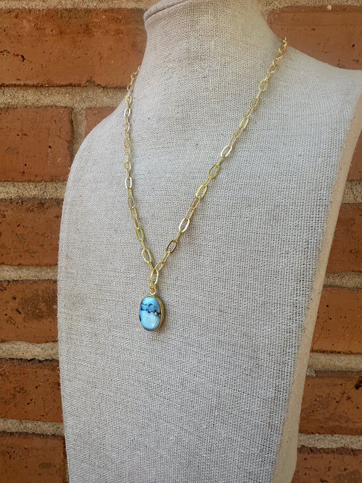 “The Golden Collection” THE GOLDIES Handmade Natural Golden Hills Turquoise 14k Gold Plated Necklace