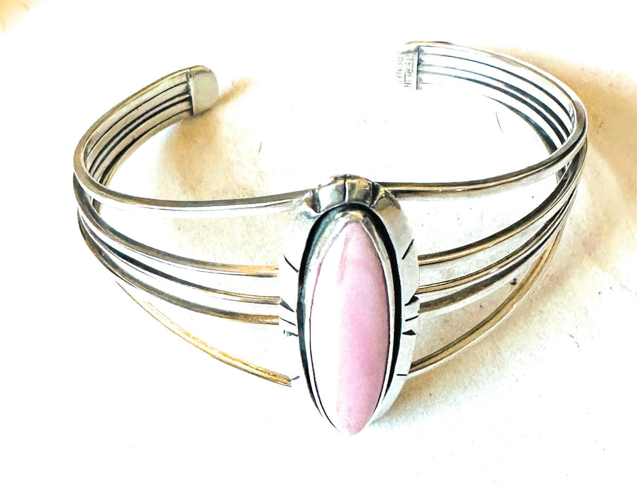 Navajo Queen Pink Conch Shell & Sterling Silver Cuff Bracelet