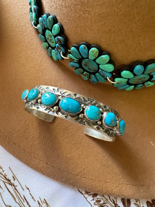 Navajo Turquoise & Sterling Silver Cuff Bracelet Signed B Shorty