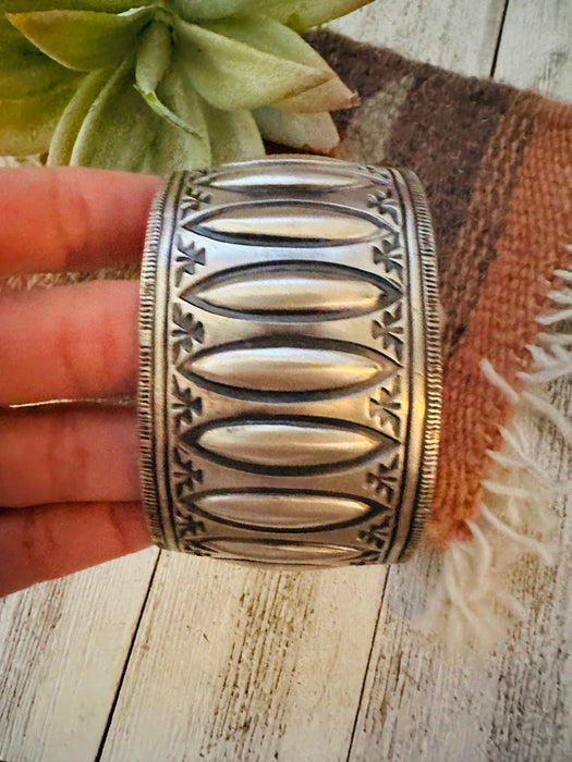 Navajo Hand Stamped Sterling Silver Cuff Bracelet