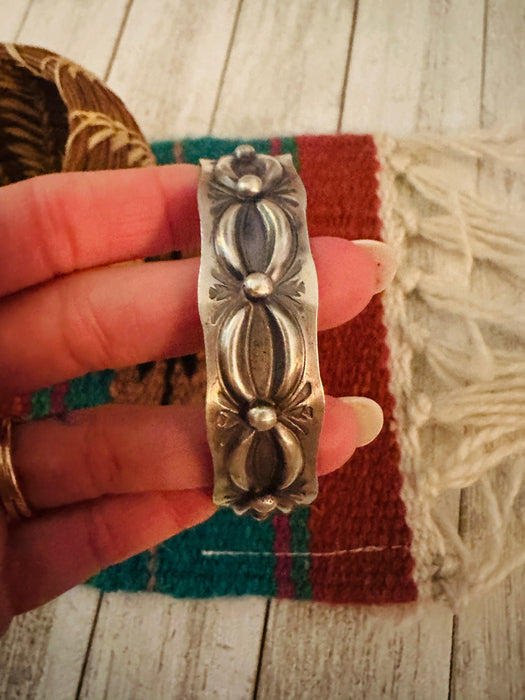 Navajo Hand Stamped Sterling Silver Bangle Bracelet by Tim Yazzie