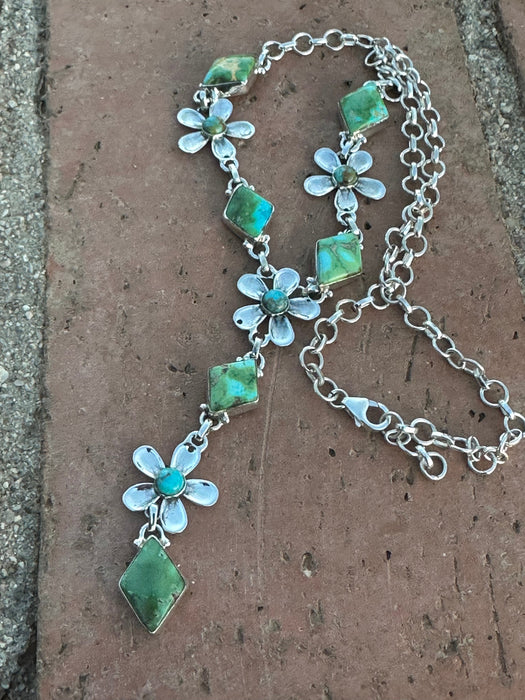 Beautiful Handmade Sterling Silver & Sonoran  Turquoise Daisy Lariat Necklace