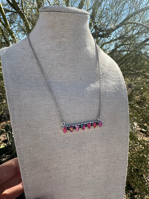 Handmade Sterling Silver, Pink Dream Mojave Bar Necklace