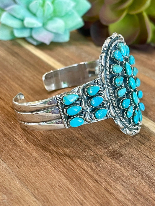 Handmade Sterling Silver & Turquoise Adjustable  Cuff Bracelet