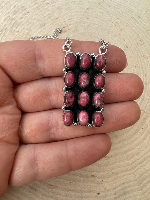 Handmade Sterling Silver & Rhodonite Bar Necklace