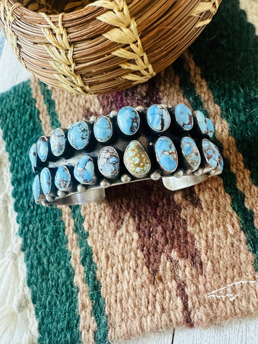 Navajo Sterling Silver & Golden Hills Turquoise Cluster Cuff Bracelet by Darrin Livingston