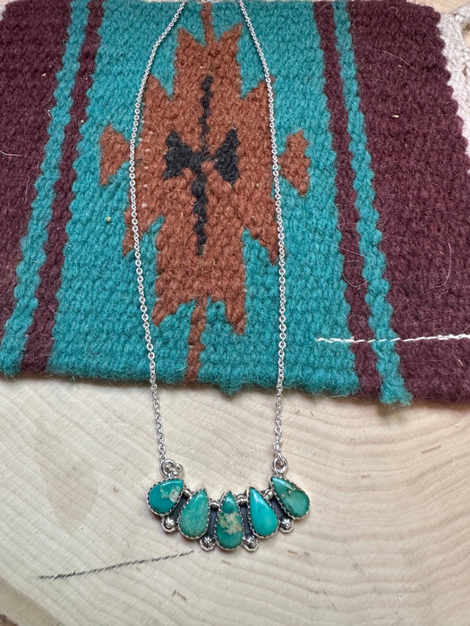 Beautiful Handmade Sterling Silver & Sonoran Turquoise 5 Stone Necklace