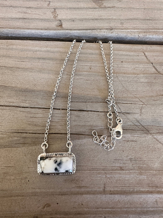 Handmade Sterling Silver & White Buffalo Small Bar Necklace