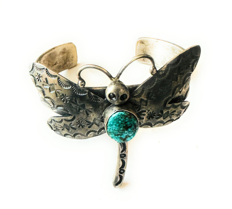 Navajo Turquoise & Sterling Silver Dragonfly Cuff Bracelet