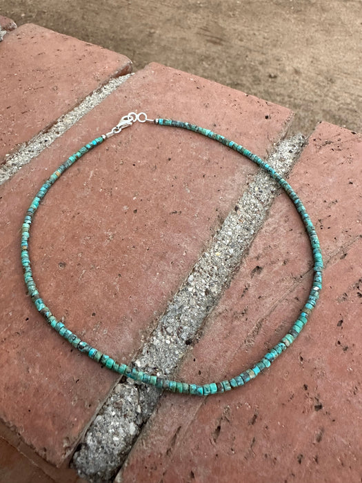 Handmade Kingman Turquoise and Sterling Silver Pearl Beaded Necklace 16”