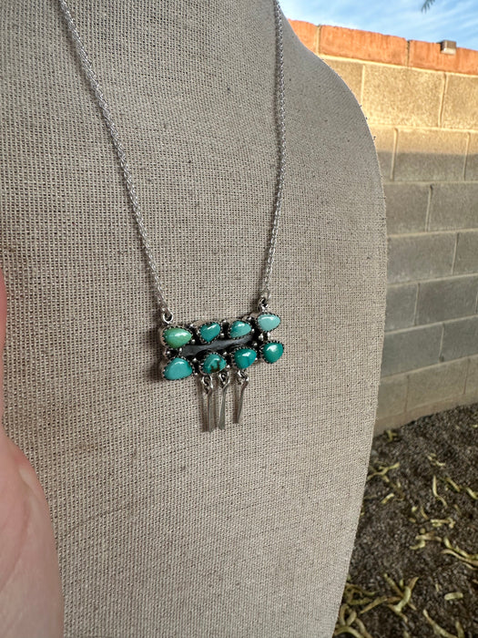 Handmade Sterling Silver & Sonoran South Hill Turquoise Bar Fringe Necklace