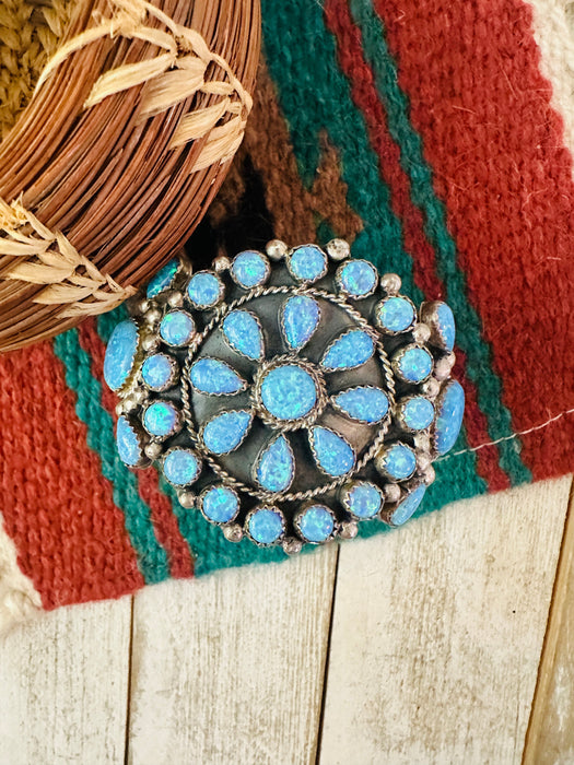 Navajo Blue Opal & Sterling Silver Cluster Bracelet Cuff