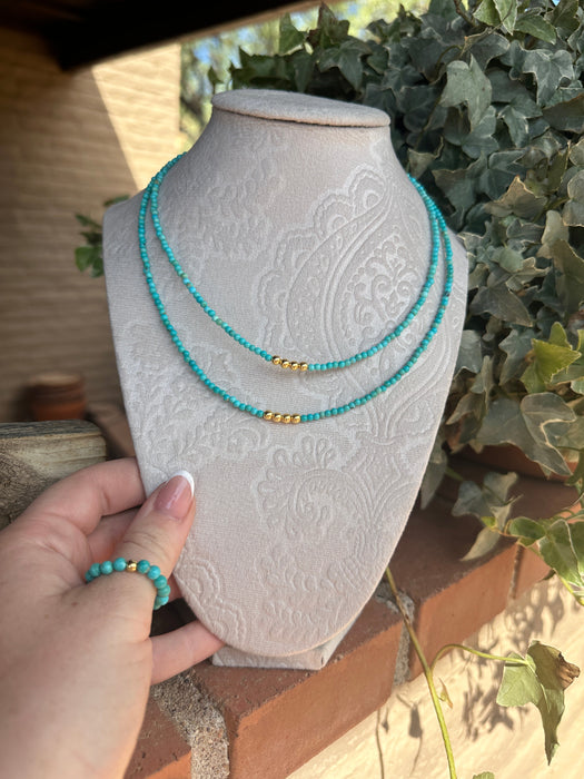 “The Golden Collection” VENICE NECKLACE Handmade Turquoise Beaded 14k Gold Plated Beaded Necklace