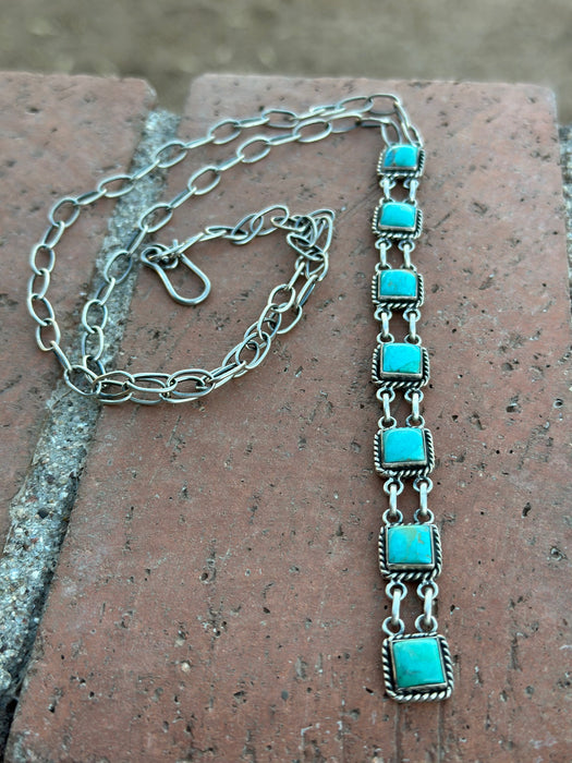 Handmade Royston Turquoise & Sterling Silver Bolo Drop Necklace