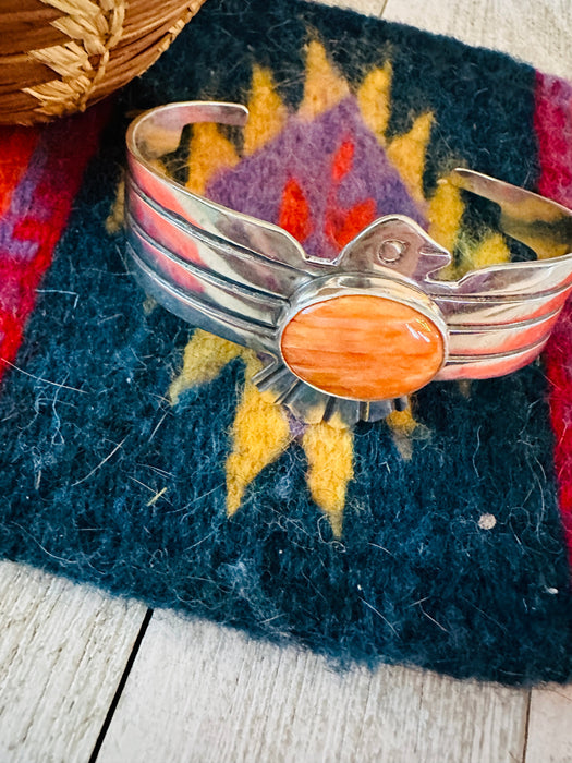 Navajo Orange Spiny & Sterling Silver Thunderbird Cuff Bracelet