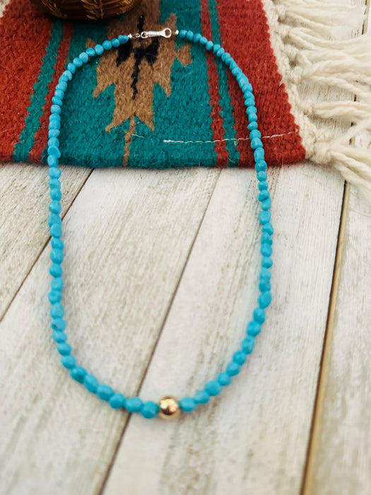 Navajo Turquoise, Gold & Sterling Silver Beaded Necklace