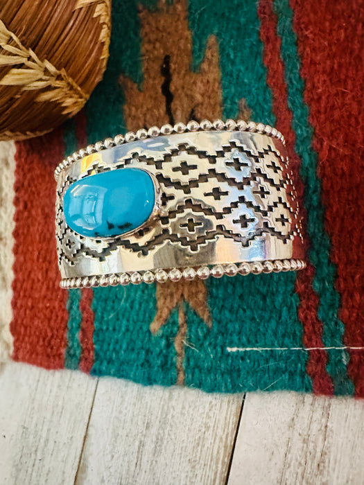 Navajo Sterling Silver & Kingman Turquoise Cuff Bracelet