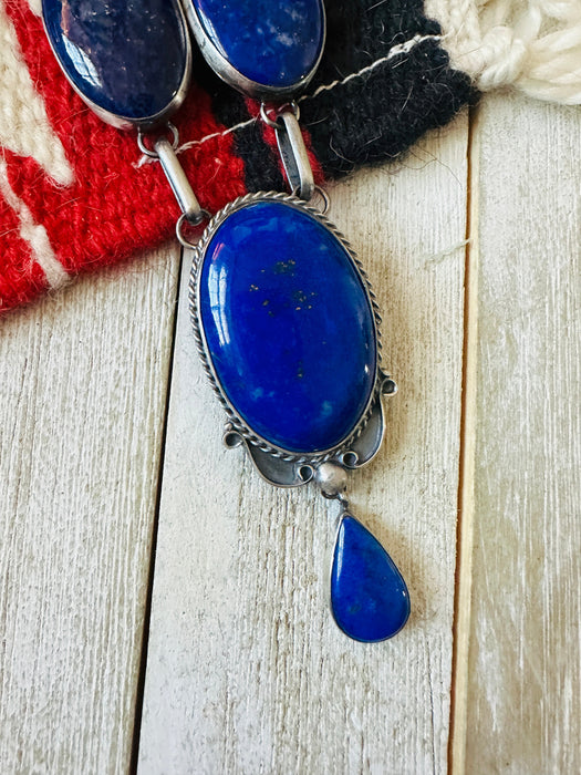 Navajo Lapis & Sterling Silver Cluster Necklace Set by Alex James