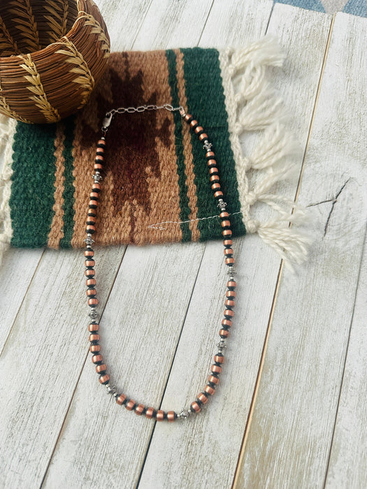 Navajo Copper & Sterling Silver 18” Beaded Necklace