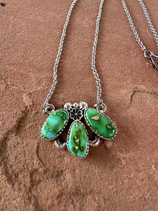 Handmade Sterling Silver & Sonoran Mountain Turquoise 3 Stone Necklace