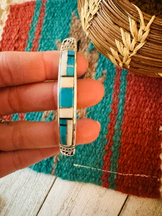 Navajo Multi Stone & Sterling Silver Inlay Cuff Bracelet