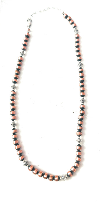 Navajo Copper & Sterling Silver 18” Beaded Necklace