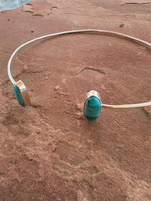 Handmade Sterling Silver & Double Stone Turquoise Choker Necklace