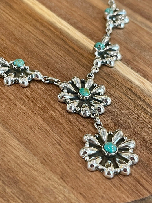 Handmade Sterling Silver & Turquoise Flower Necklace